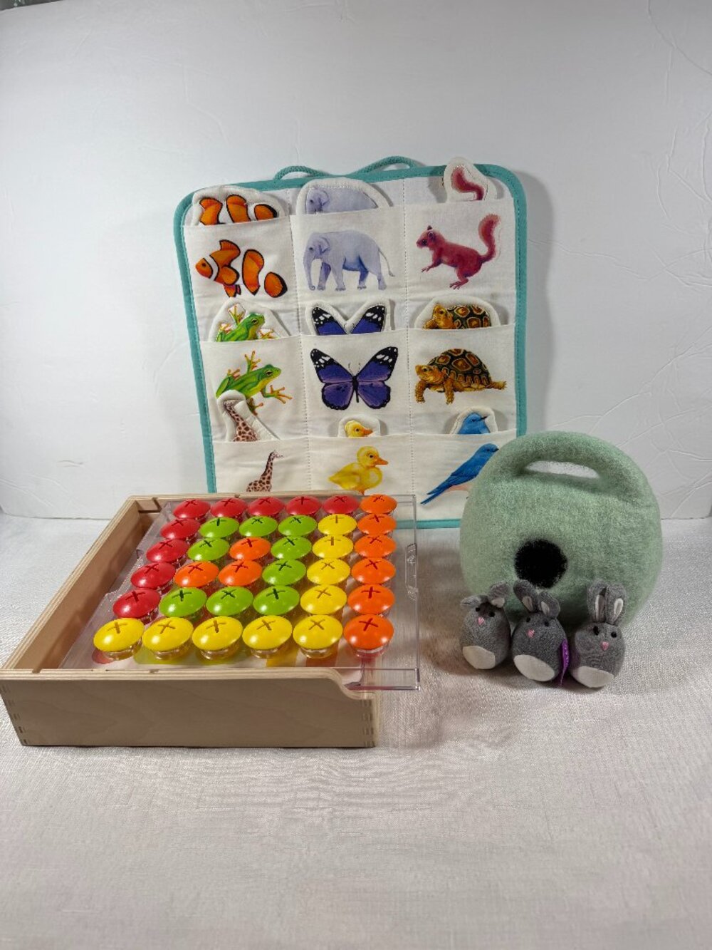 Lovevery Set Of 3 Montessori-Style Toys, Animal Matching, Bunnies & Peg Board